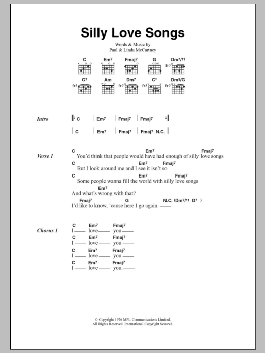 Paul McCartney & Wings Silly Love Songs sheet music notes and chords. Download Printable PDF.