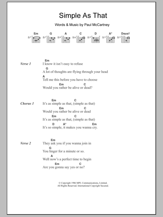 Paul McCartney Simple As That sheet music notes and chords. Download Printable PDF.