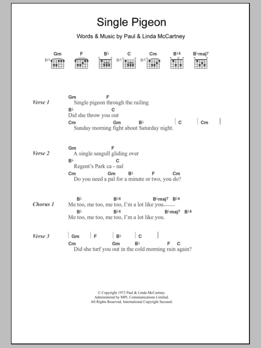 Paul McCartney Single Pigeon sheet music notes and chords. Download Printable PDF.