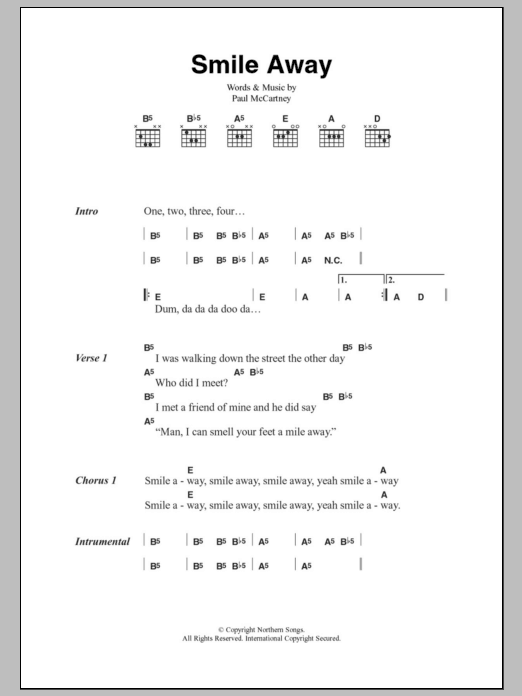 Paul McCartney Smile Away sheet music notes and chords. Download Printable PDF.