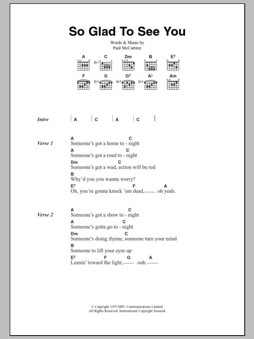 Paul McCartney & Wings So Glad To See You sheet music notes and chords. Download Printable PDF.