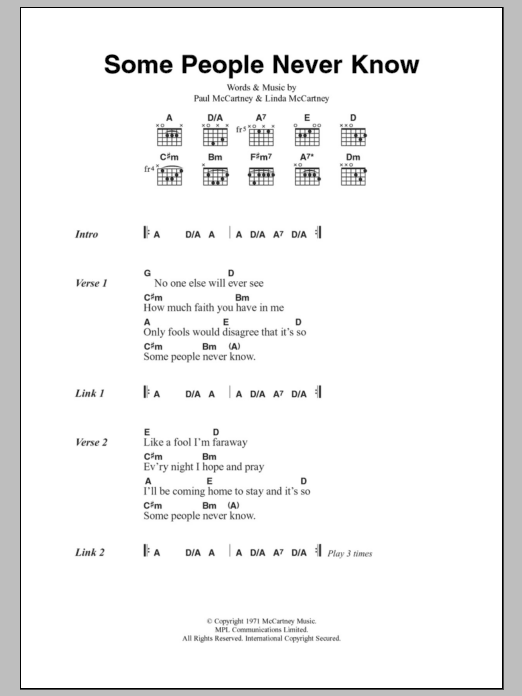 Paul McCartney & Wings Some People Never Know sheet music notes and chords. Download Printable PDF.