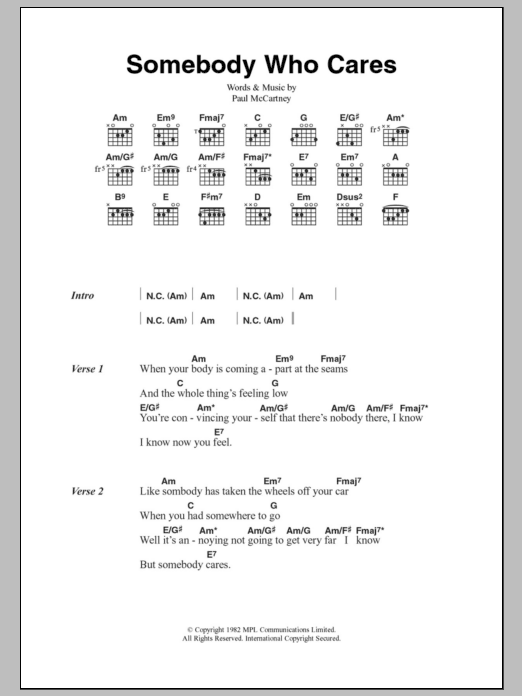 Paul McCartney Somebody Who Cares sheet music notes and chords. Download Printable PDF.