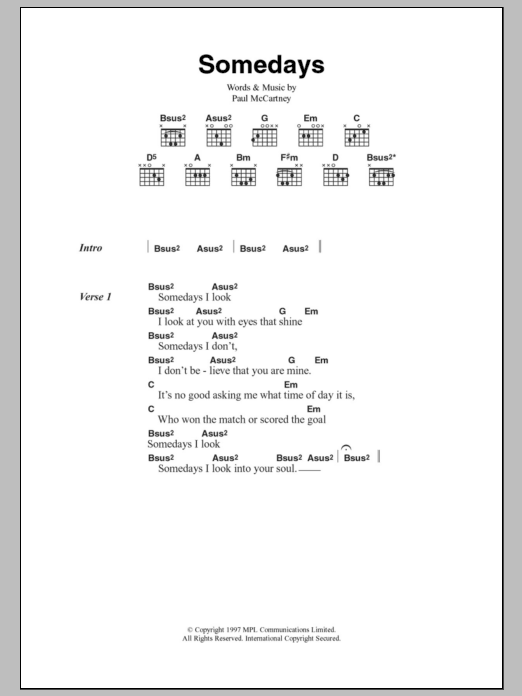 Paul McCartney Somedays sheet music notes and chords. Download Printable PDF.