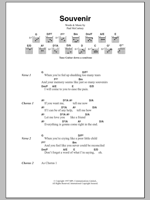 Paul McCartney Souvenir sheet music notes and chords. Download Printable PDF.