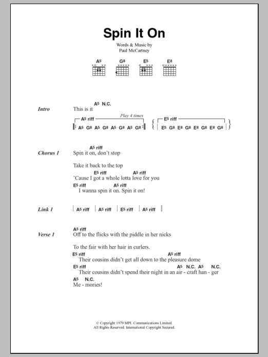 Paul McCartney & Wings Spin It On sheet music notes and chords. Download Printable PDF.