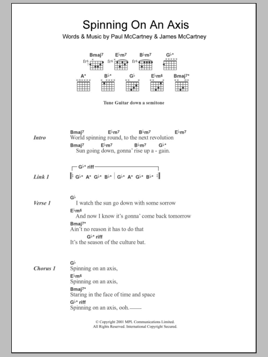 Paul McCartney Spinning On An Axis sheet music notes and chords. Download Printable PDF.