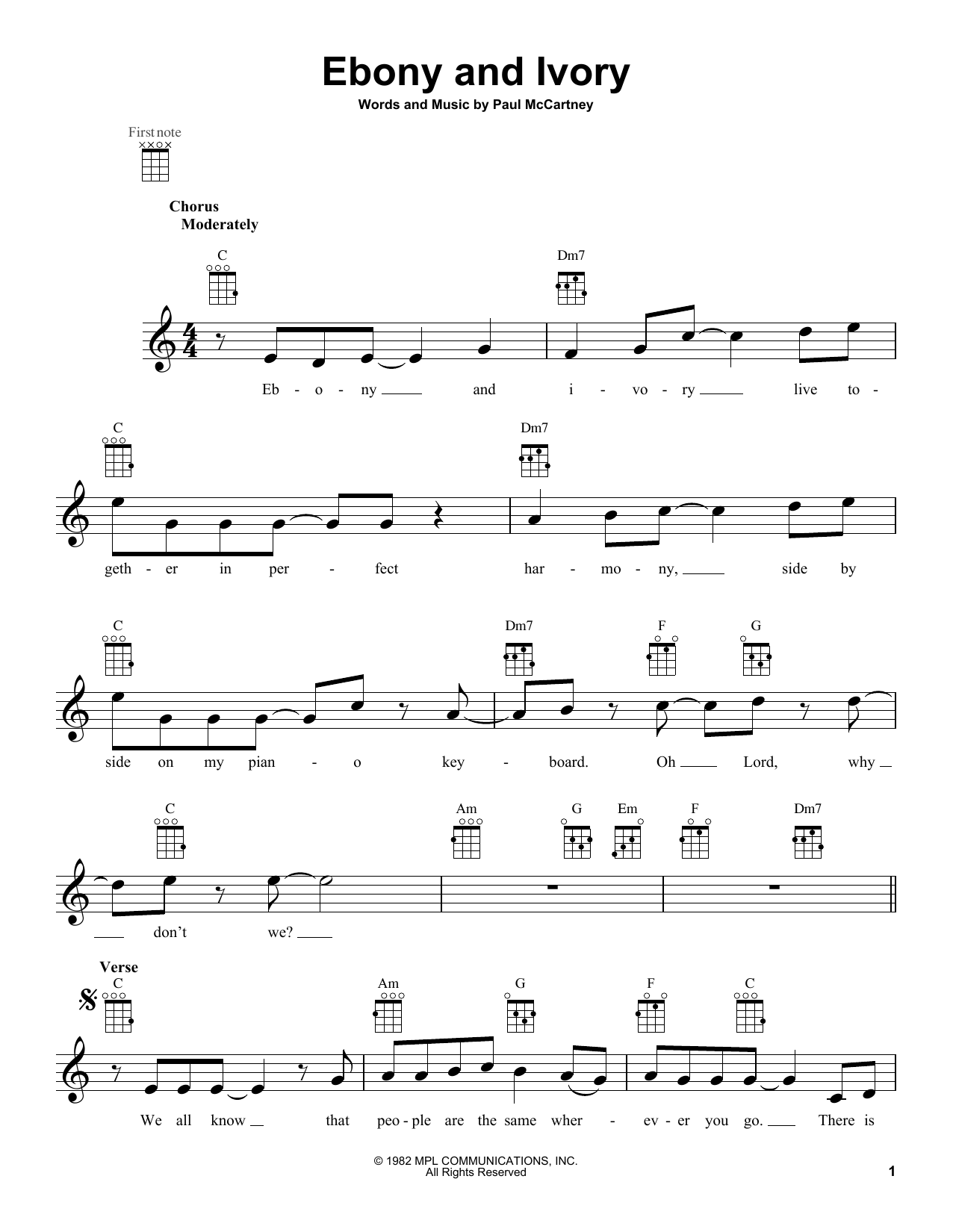 Paul McCartney & Stevie Wonder Ebony And Ivory sheet music notes and chords arranged for Ukulele