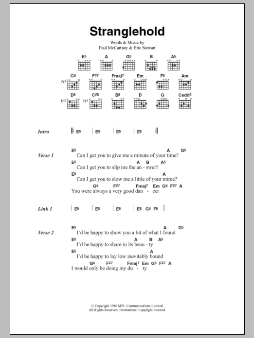 Paul McCartney Stranglehold sheet music notes and chords. Download Printable PDF.