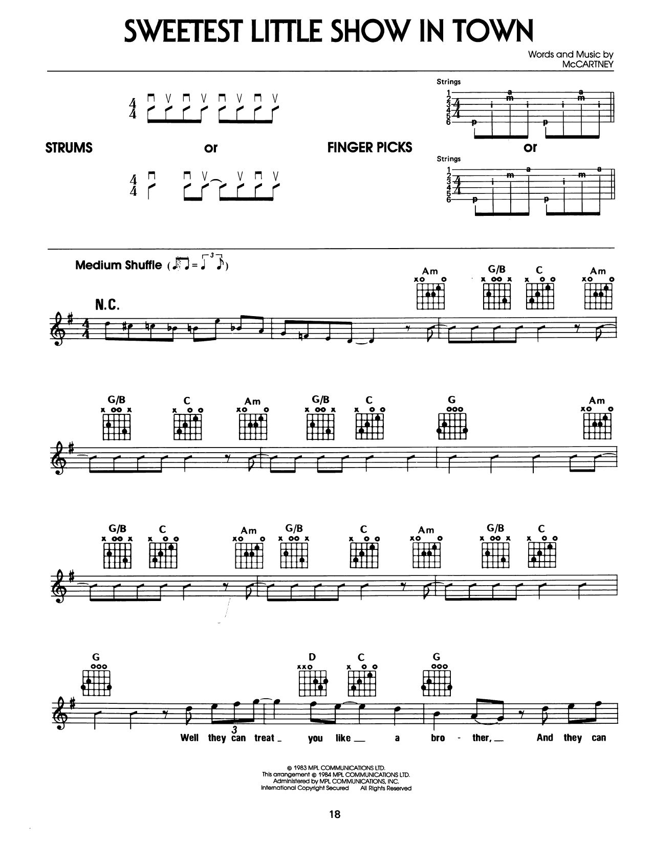 Paul McCartney Sweetest Little Show In Town sheet music notes and chords arranged for Easy Guitar