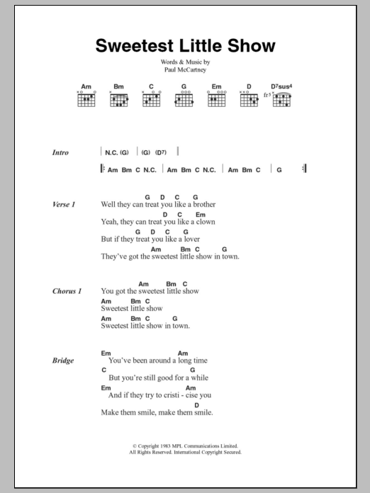Paul McCartney Sweetest Little Show sheet music notes and chords arranged for Guitar Chords/Lyrics