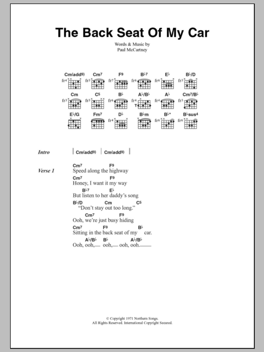 Paul McCartney The Back Seat Of My Car sheet music notes and chords. Download Printable PDF.