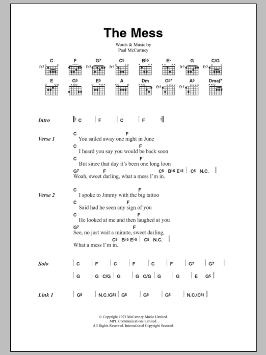 Paul McCartney & Wings The Mess sheet music notes and chords. Download Printable PDF.