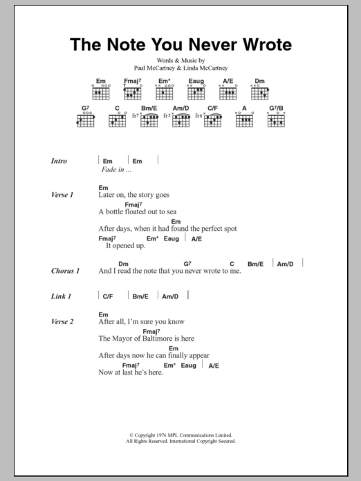 Paul McCartney & Wings The Note You Never Wrote sheet music notes and chords. Download Printable PDF.