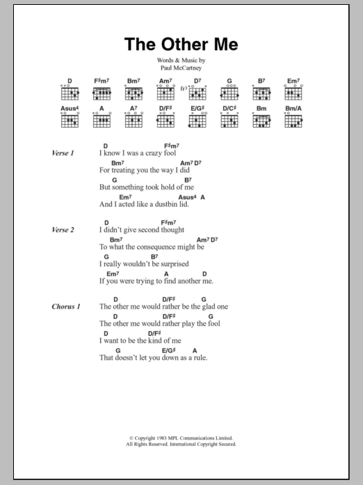 Paul McCartney The Other Me sheet music notes and chords. Download Printable PDF.