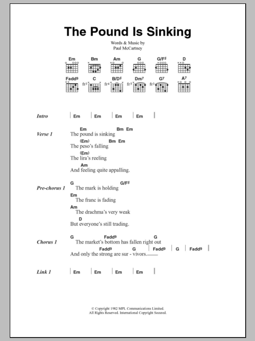 Paul McCartney The Pound Is Sinking sheet music notes and chords. Download Printable PDF.