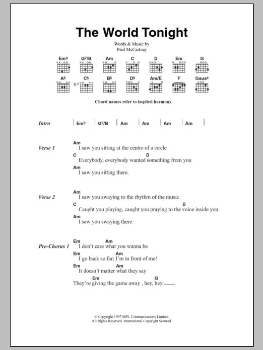 Paul McCartney The World Tonight sheet music notes and chords. Download Printable PDF.