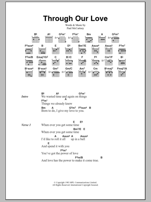 Paul McCartney Through Our Love sheet music notes and chords. Download Printable PDF.