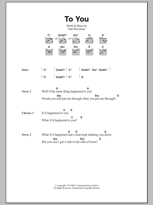 Paul McCartney To You sheet music notes and chords. Download Printable PDF.