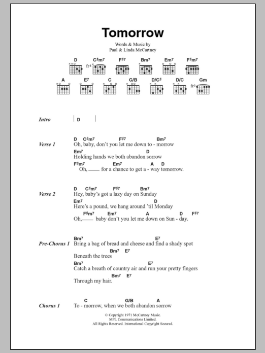 Paul McCartney Tomorrow sheet music notes and chords. Download Printable PDF.