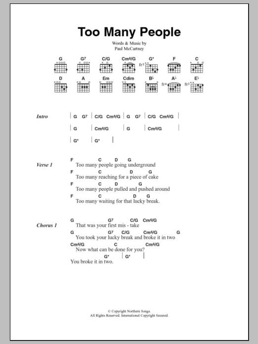 Paul McCartney Too Many People sheet music notes and chords. Download Printable PDF.