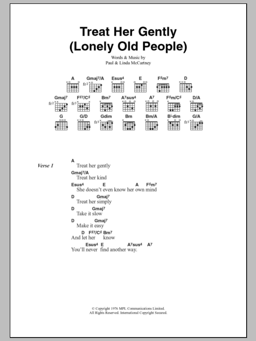 Paul McCartney & Wings Treat Her Gently (Lonely Old People) sheet music notes and chords. Download Printable PDF.