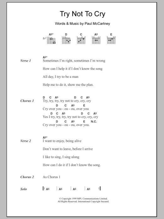 Paul McCartney Try Not To Cry sheet music notes and chords. Download Printable PDF.