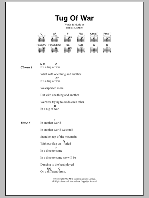 Paul McCartney Tug Of War sheet music notes and chords. Download Printable PDF.