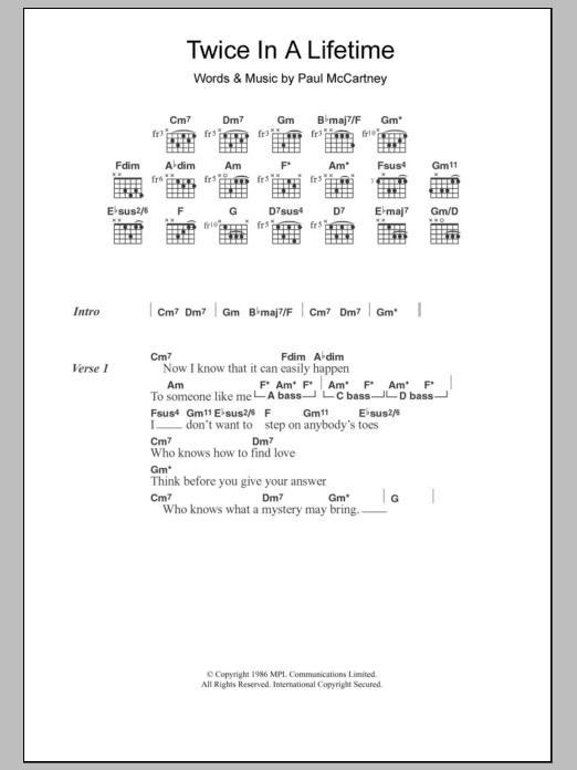 Paul McCartney Twice In A Lifetime sheet music notes and chords. Download Printable PDF.