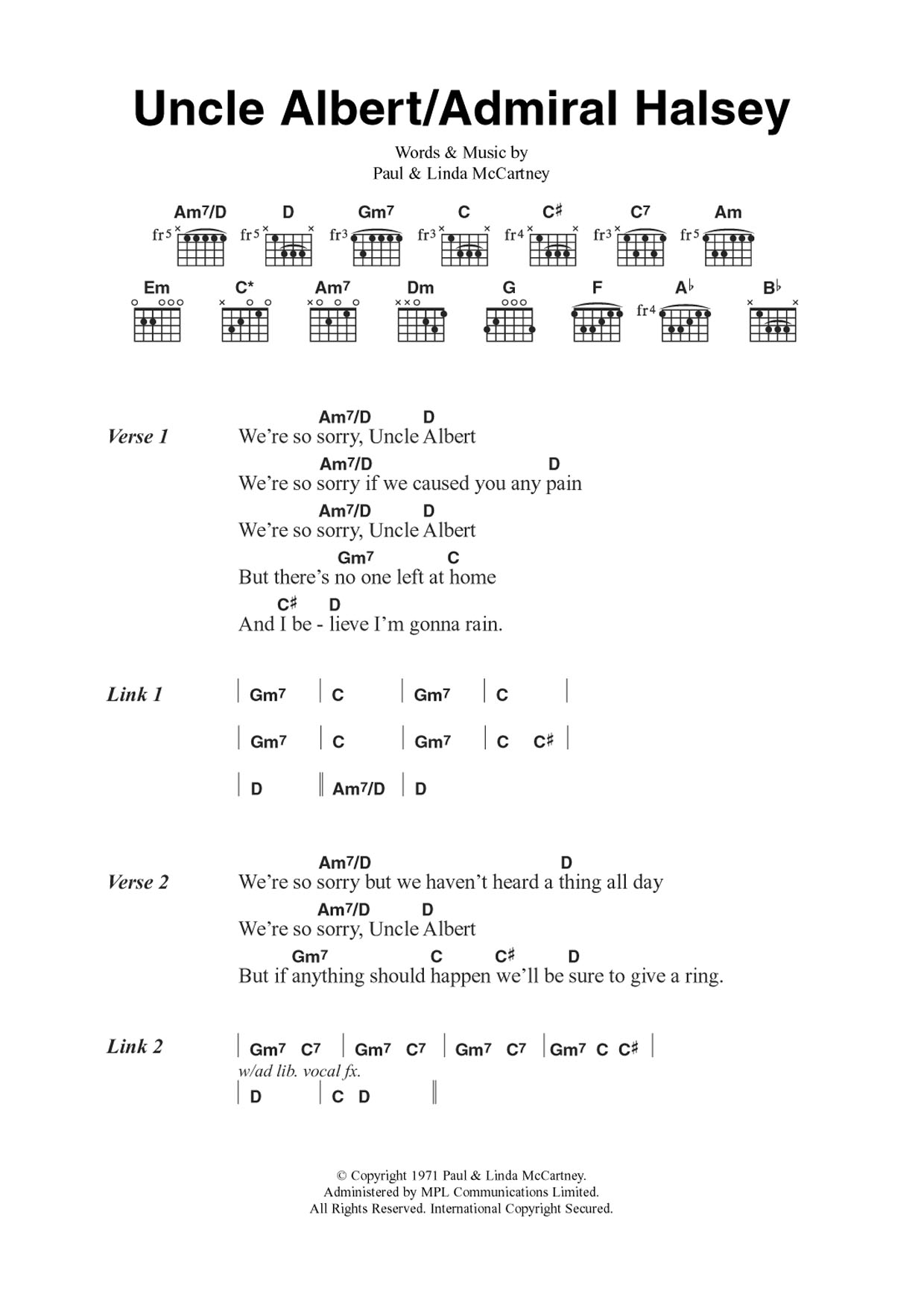 Paul McCartney Uncle Albert/Admiral Halsey sheet music notes and chords. Download Printable PDF.