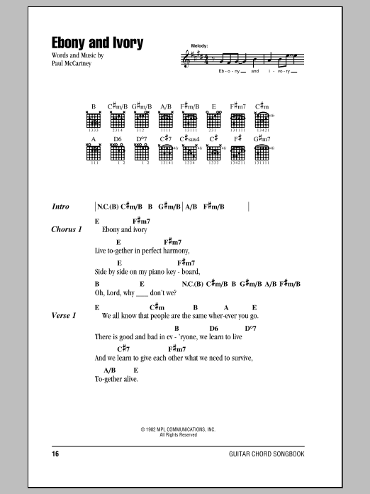 Paul McCartney w/Stevie Wonder Ebony And Ivory sheet music notes and chords. Download Printable PDF.