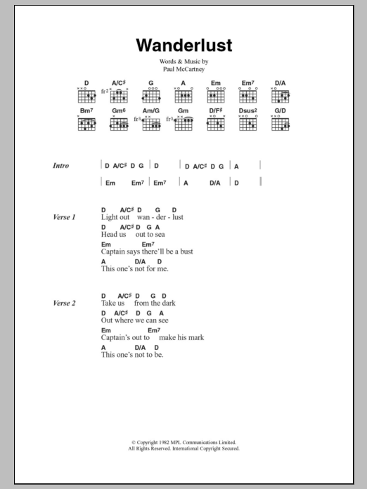 Paul McCartney Wanderlust sheet music notes and chords. Download Printable PDF.