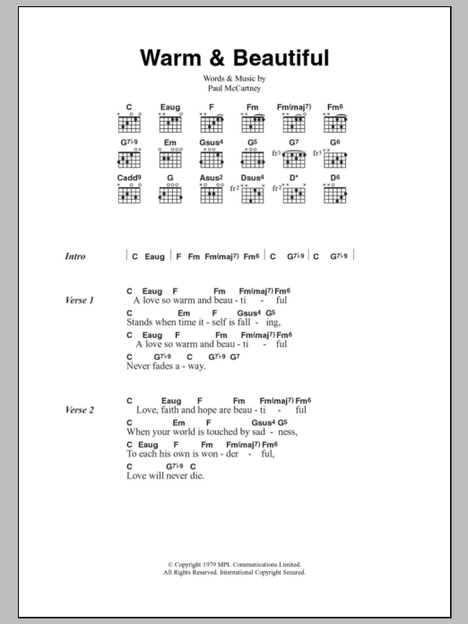 Paul McCartney & Wings Warm & Beautiful sheet music notes and chords. Download Printable PDF.