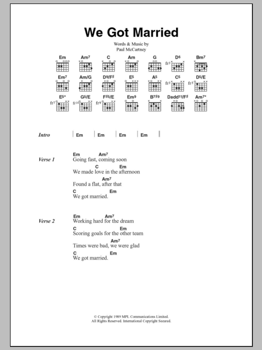 Paul McCartney We Got Married sheet music notes and chords. Download Printable PDF.