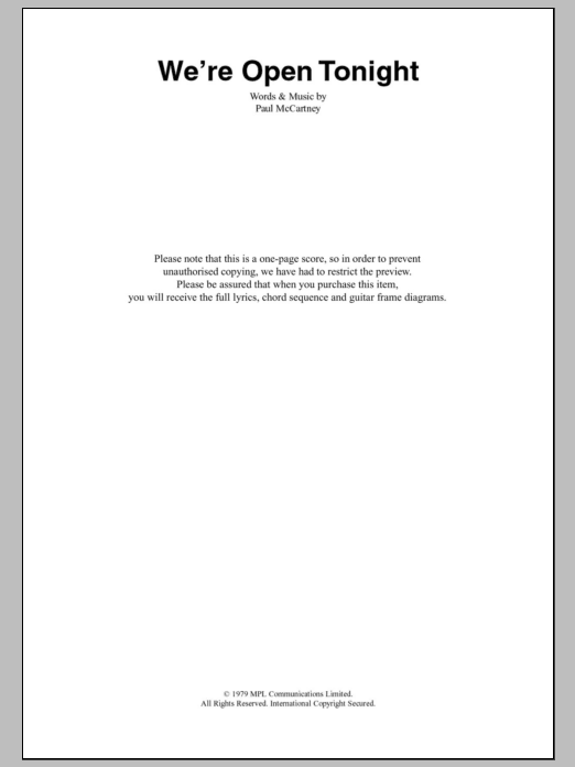 Paul McCartney & Wings We're Open Tonight sheet music notes and chords. Download Printable PDF.