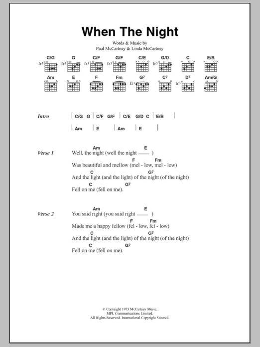 Paul McCartney & Wings When The Night sheet music notes and chords. Download Printable PDF.