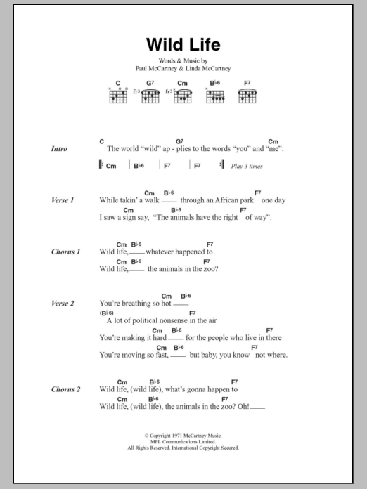 Paul McCartney & Wings Wild Life sheet music notes and chords. Download Printable PDF.