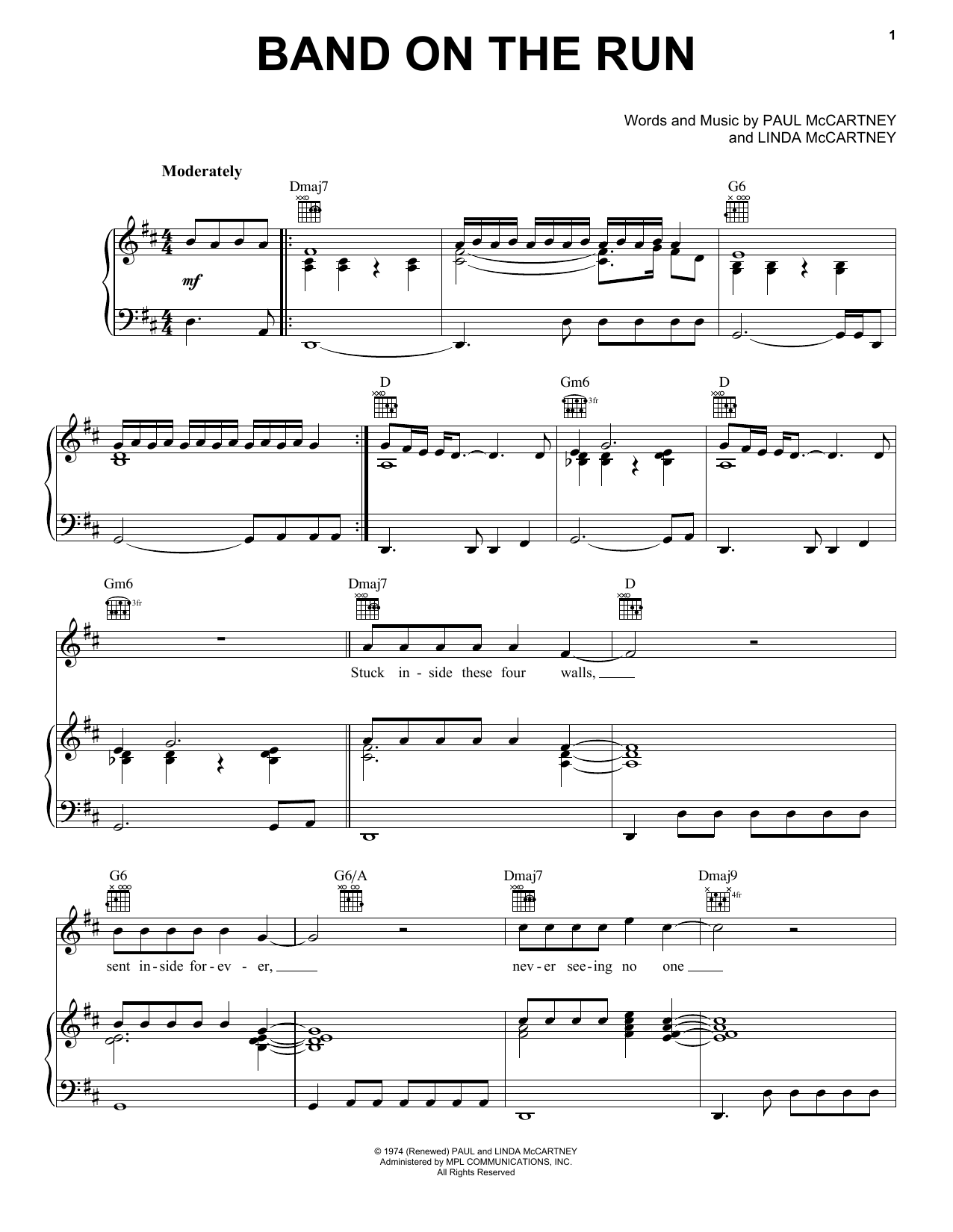 Paul McCartney & Wings Band On The Run sheet music notes and chords arranged for Easy Guitar Tab