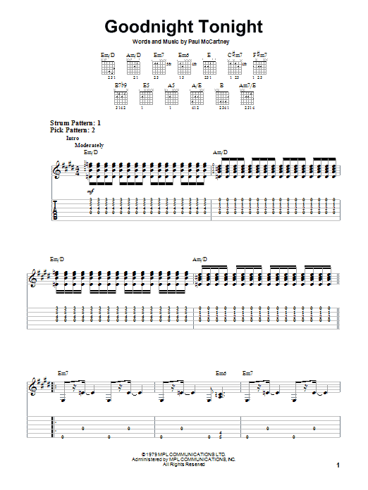 Paul McCartney & Wings Goodnight Tonight sheet music notes and chords. Download Printable PDF.