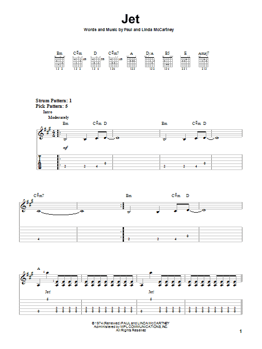 Paul McCartney & Wings Jet sheet music notes and chords. Download Printable PDF.