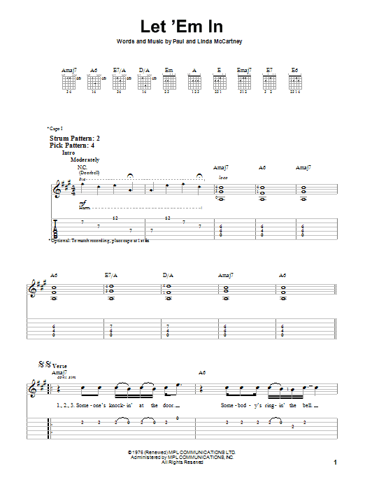 Paul McCartney & Wings Let 'Em In sheet music notes and chords. Download Printable PDF.