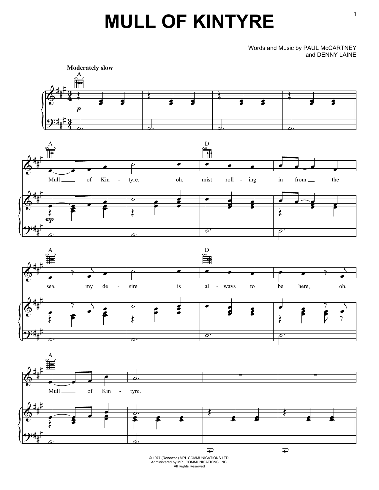 Paul McCartney & Wings Mull Of Kintyre sheet music notes and chords. Download Printable PDF.