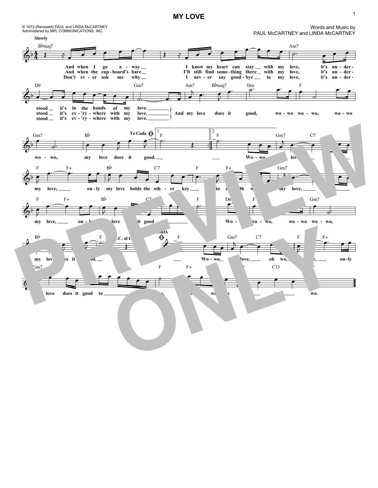 Paul McCartney & Wings My Love sheet music notes and chords. Download Printable PDF.