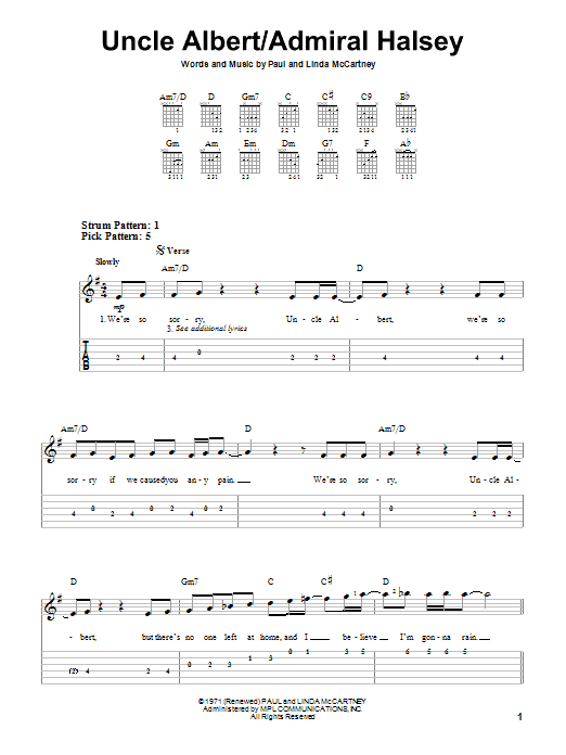 Paul McCartney & Wings Uncle Albert / Admiral Halsey sheet music notes and chords. Download Printable PDF.