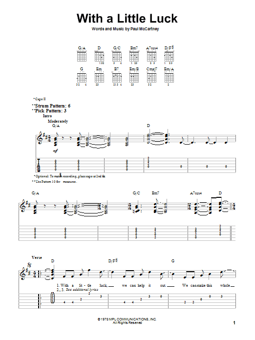 Paul McCartney & Wings With A Little Luck sheet music notes and chords. Download Printable PDF.