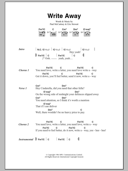 Paul McCartney Write Away sheet music notes and chords. Download Printable PDF.