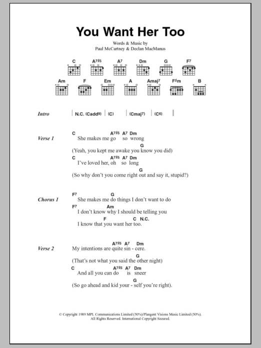 Paul McCartney You Want Her Too sheet music notes and chords. Download Printable PDF.