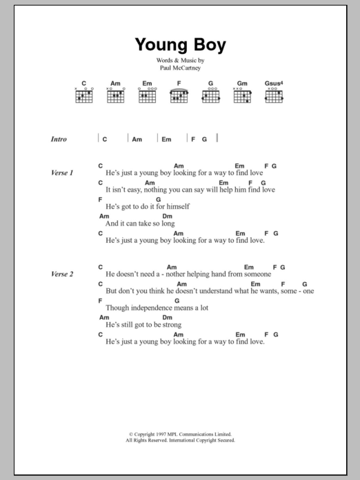 Paul McCartney Young Boy sheet music notes and chords arranged for Piano Chords/Lyrics