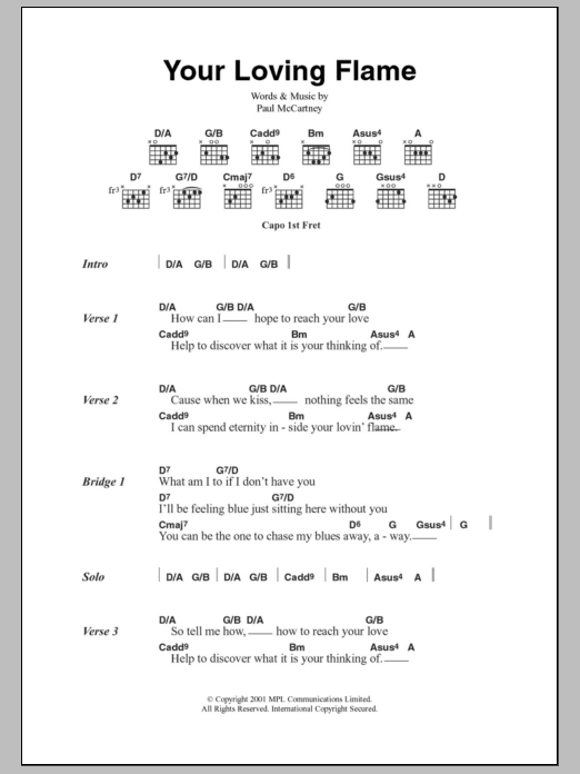 Paul McCartney Your Loving Flame sheet music notes and chords. Download Printable PDF.