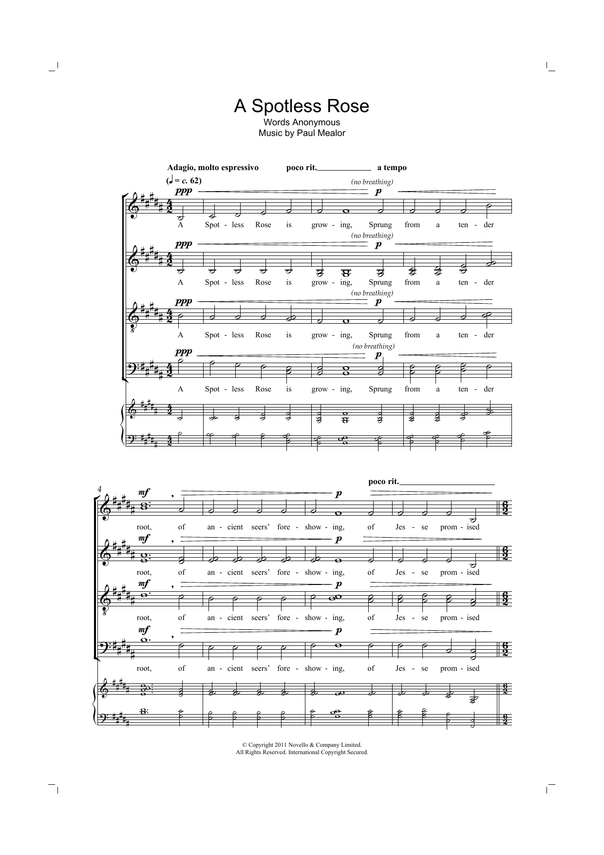 Paul Mealor A Spotless Rose sheet music notes and chords. Download Printable PDF.